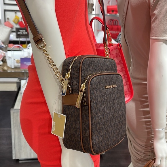 Michael Kors Women's Jet Set Travel Medium Logo Adult Crossbody Bag Brown - Picture 2 of 16